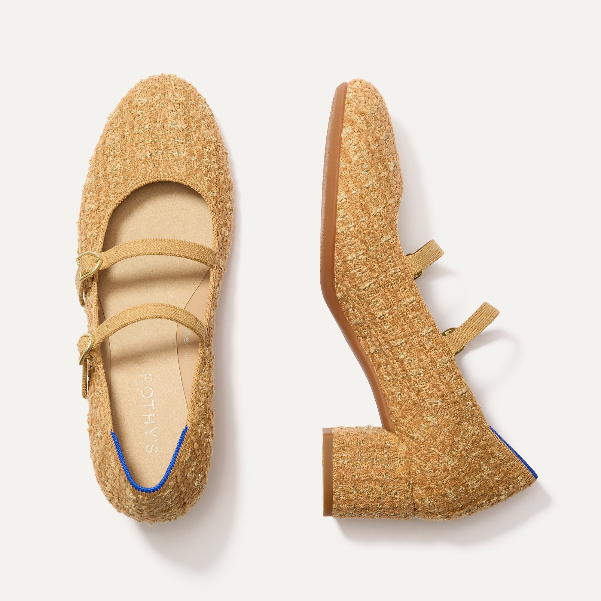 The Double Buckle Mary Jane Heel in Golden Tweed Rothy's