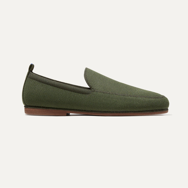 The Ravello Loafer in Deep Olive shown from the side.