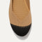 Close up of the rounded toe and v-shaped vamp of The Flat in Camel Captoe. 