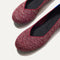 Close up of the rounded toe and v-shaped vamp of The Flat in Crimson Tweed. 