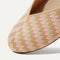 The Flat round toe shoe in Golden Hour shown from the top view with detailing of the front of the shoe.