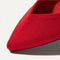 Close up of the pointed toe and v-shaped vamp of The Point in Bright Red.