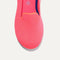 The Kids slip-on Loafer in Flamingo shown from the top view with detailing of the front of the shoe.