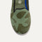 The Kids slip-on Loafer in Olive Camo shown from the top view with detailing of the front of the shoe.