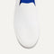 The slip-on Sneaker in Bright White shown from the top view with detailing of the front of the shoe.