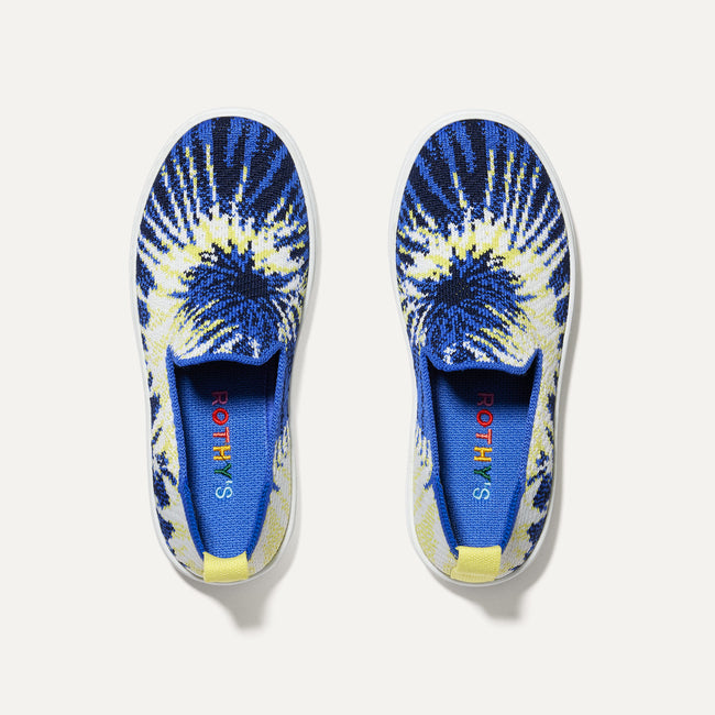A pair of The Kids slip-on Sneakers in Blue Burst shown from the top view.