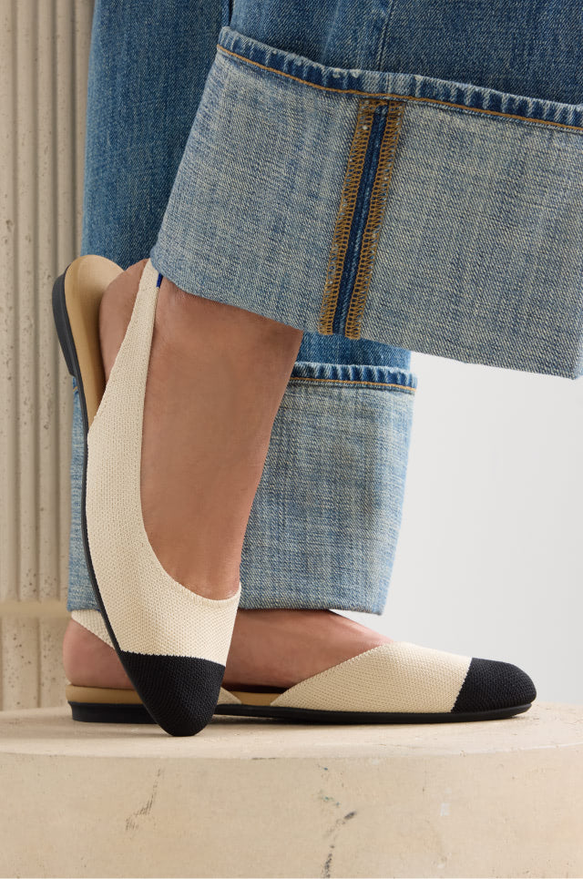 Close up shot of The  Almond Slingback in Captoe.