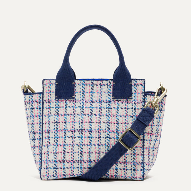 The Mini Handbag in Primrose Tweed shown from the front.