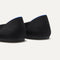 The Square toe flat shoe in Black shown from the back view with the heel detail.