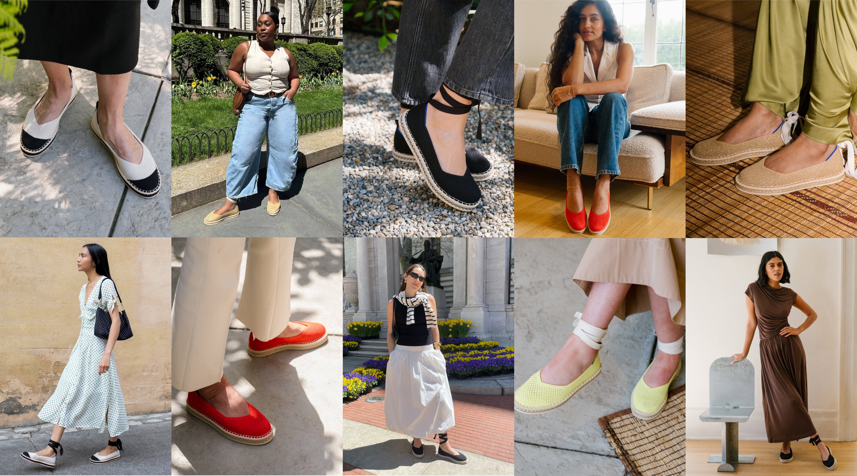 A collage showing women wearing The Espadrille in various colors.