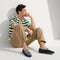 Alternate view of a model wearing The Driving Loafer in Amalfi Blue.
