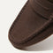 Close up of the toe and vamp of The Driving Loafer in Brown Herringbone. 