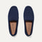 A pair of The Driving Loafer in Navy Herringbone shown from the top. 