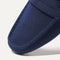 Close up of the toe and vamp of The Driving Loafer in Navy Herringbone. 