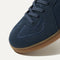 Close up of the toe and stitching details of The RS01 Sneaker in Navy.