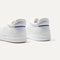 Close up of the heel of The RS01 Sneaker in White, with the padded ankle collar and Rothy's signature blue halo.