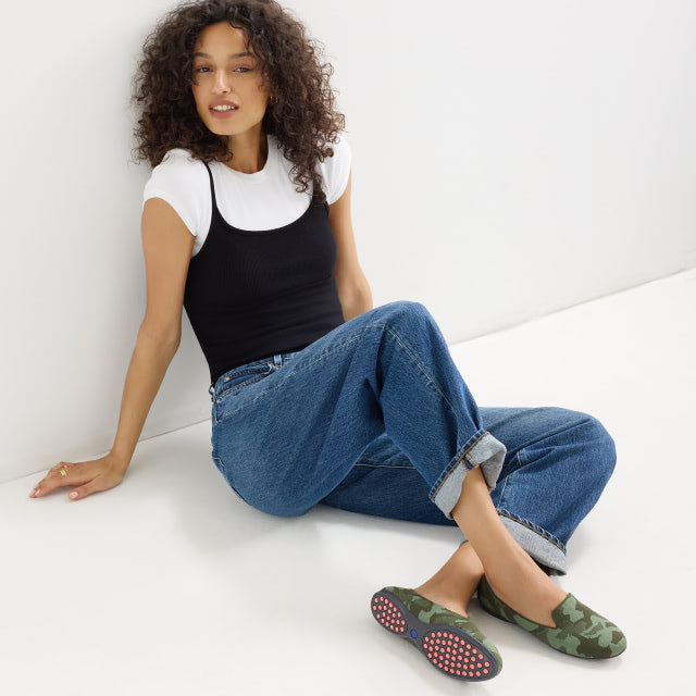 Model wearing The Daily Loafer in Spruce Camo.
