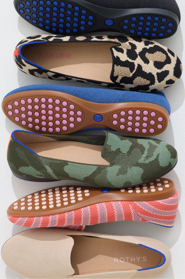 Collection shot of The Daily Loafer in Black, Ecru, Desert Cat,  Green Camo, Blue Trench, Sunkiss Stripe.