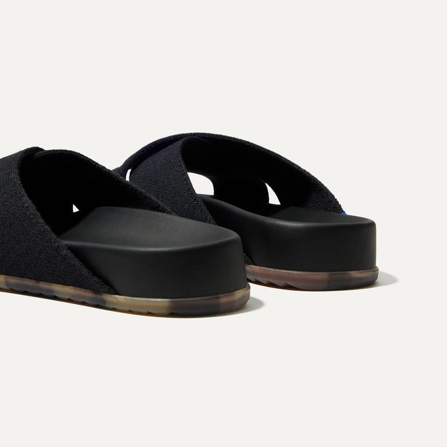 Close up of the heel of The Weekend Slide in Black.
