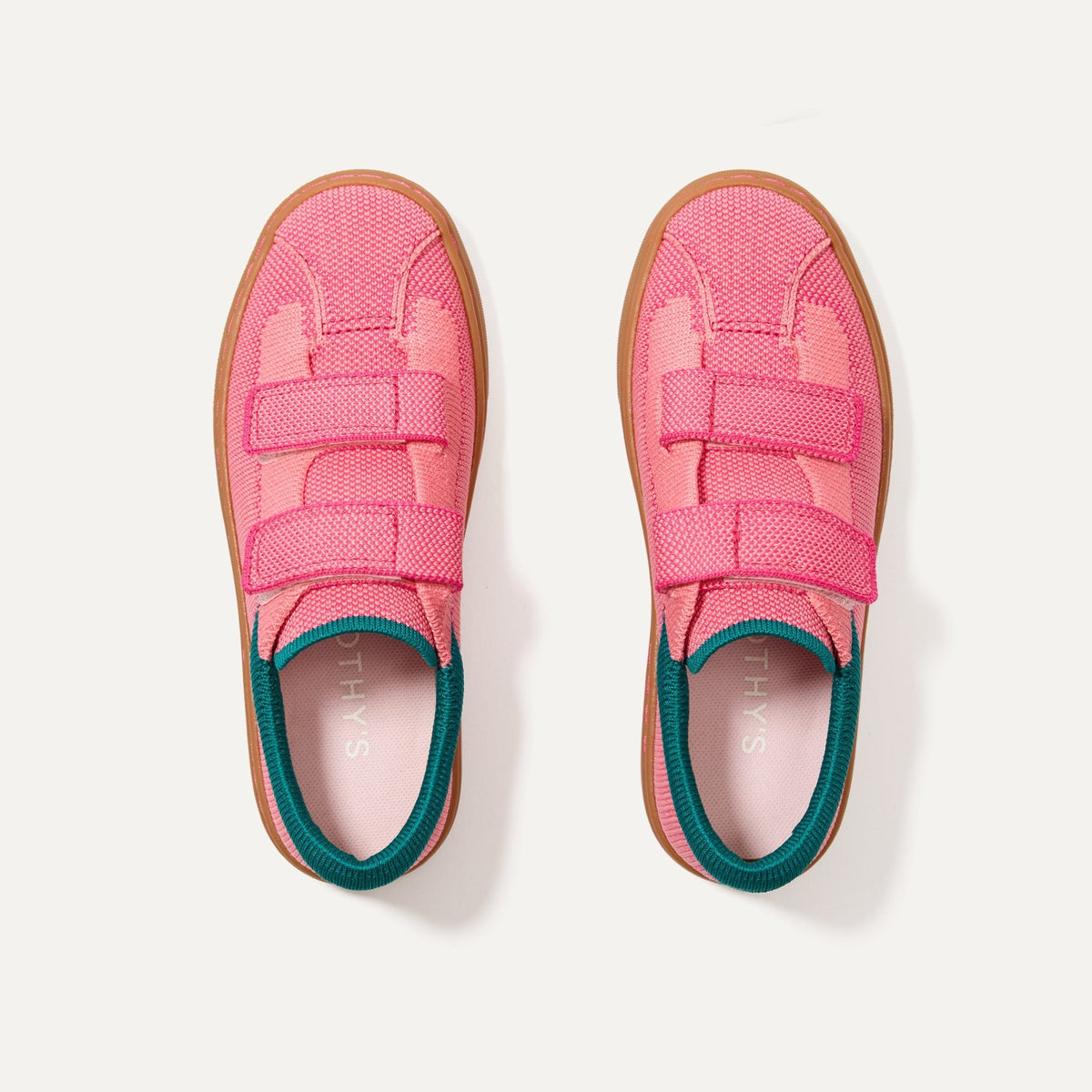 The Kids Strap Sneaker in Watermelon shown from the top. 