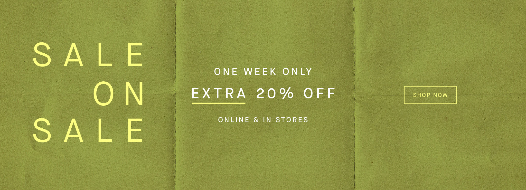 Sale sign with 'SALE ON SALE' and 'EXTRA 20% OFF' text on a green background