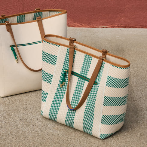 Shot of both sides of the The Two-Way Tote in Ivy.