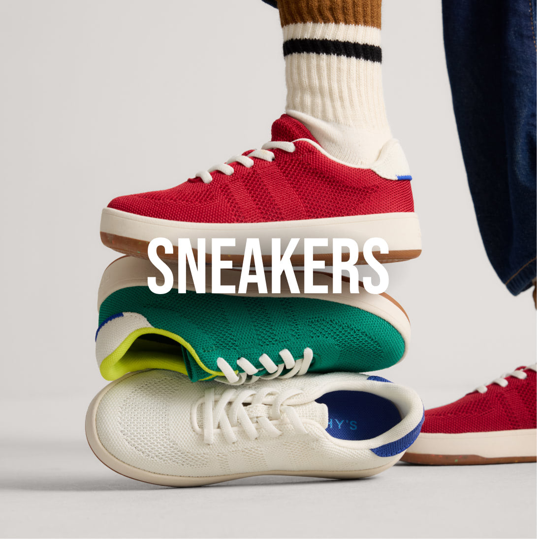 Close up shot of The Kids Stretch Sneaker, with text overlay ' Sneakers.'