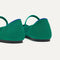 Close up of the heel of The Square Mary Jane in Clover Mesh, with Rothy's signature blue halo. 