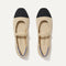 The Square Mary Jane in Cream Captoe shown from the top. 