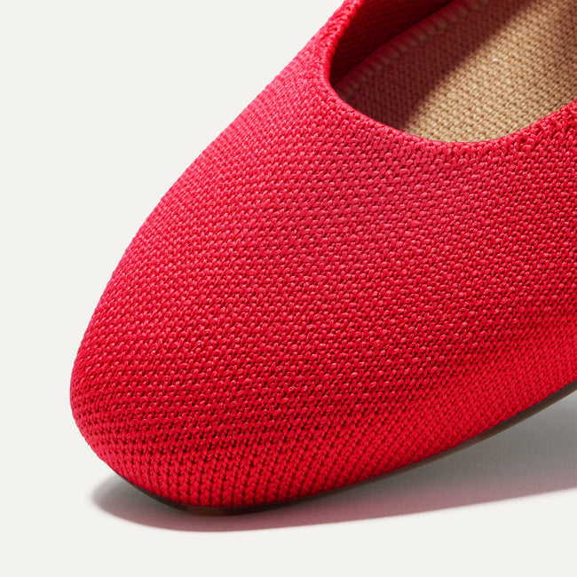 Women's Bright Red Flat Shoes, Leather Rounding Toe Shoes, Slip-on