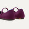 Close up of the heel of The Square Mary Jane in Plum, with Rothy's signature blue halo. 