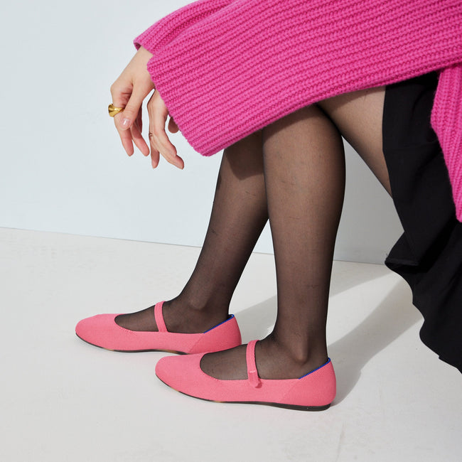 hover | Model wearing The Square Mary Jane in Soiree Pink. 