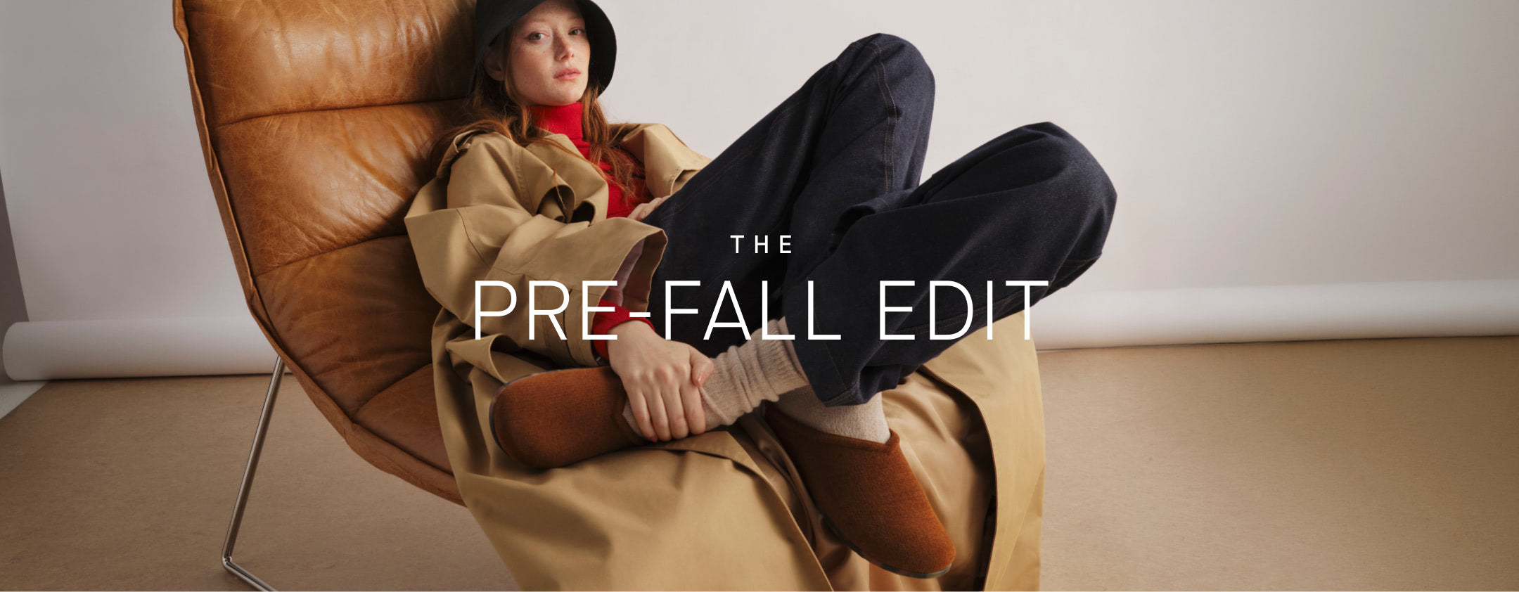 The Casual Clog in ReVelvet Russet, with text The Pre-Fall Edit. 