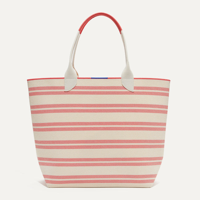 The Lightweight Tote in Coral Stripe shown from the front.