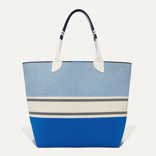 The Lightweight Tote in Sailboat Blue shown from the front. 
