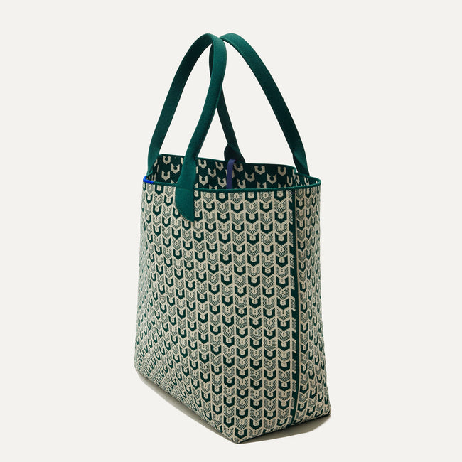 The Lightweight Tote in Signature Green shown in diagonal view. 