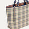 The Lightweight Tote in Spring Plaid shown with its handy key leash. 