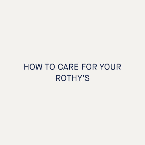 The text 'HOW TO CARE FOR YOUR ROTHY'S' is centered on a solid off-white background.