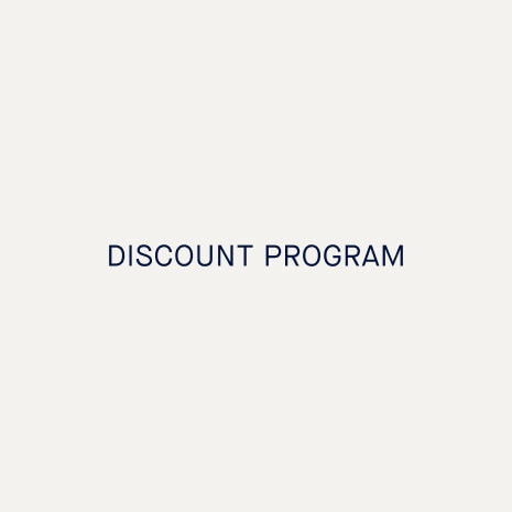 The text 'DISCOUNT PROGRAM' is centered on a solid off-white background.