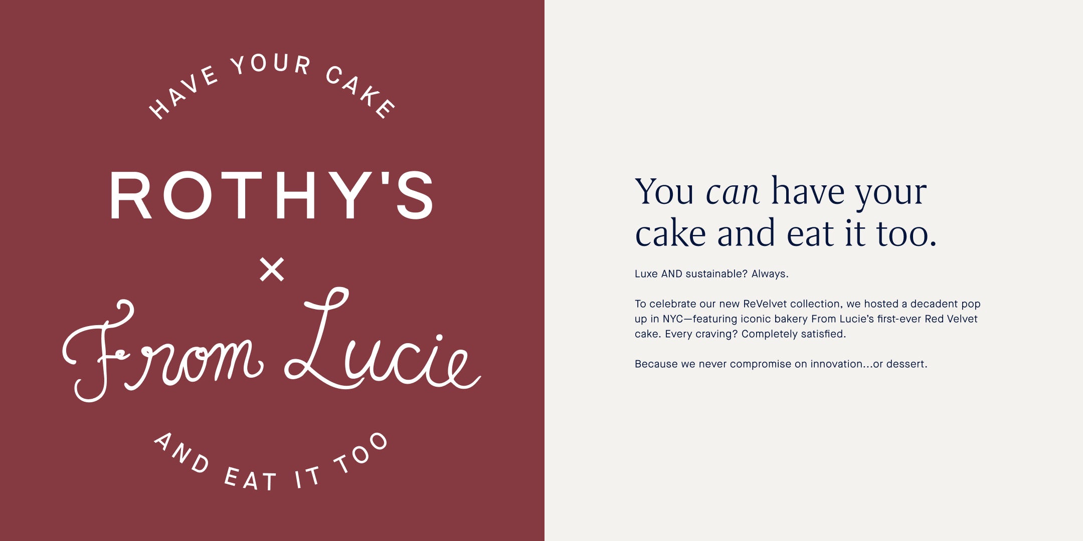 Promotional graphic for Rothy's and From Lucie collaboration with text on a red and white background.
