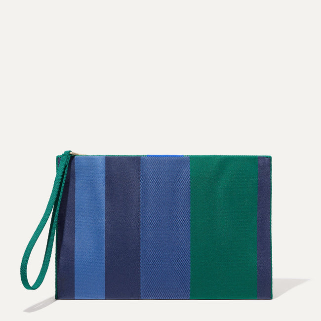 The Wristlet in Ivy Rugby Stripe shown from the front.