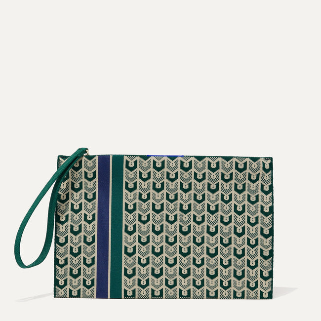 The Wristlet in Signature Green shown from the front. 