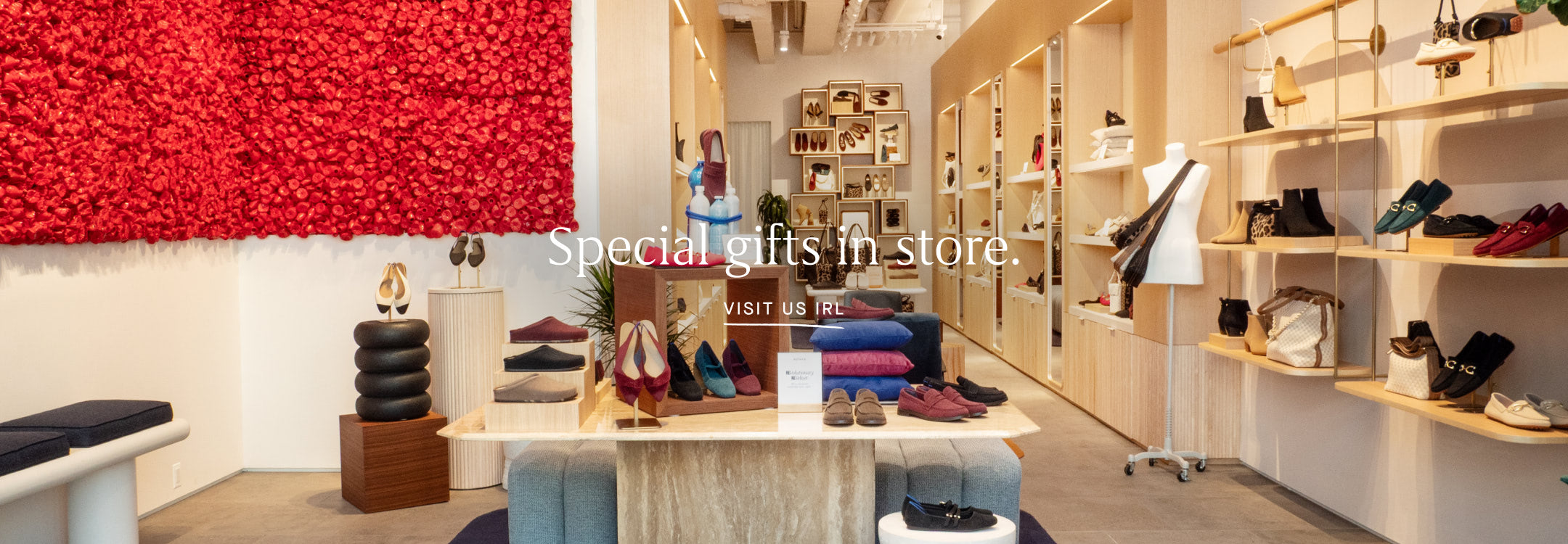 Rothy's store interior with promotional text for special gifts.