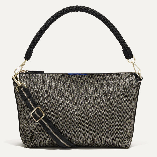 The Daily Crossbody Bag in Sparkle Herringbone shown from the front.