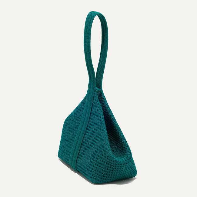 The Party Pouch in Emerald Green shown from the side.