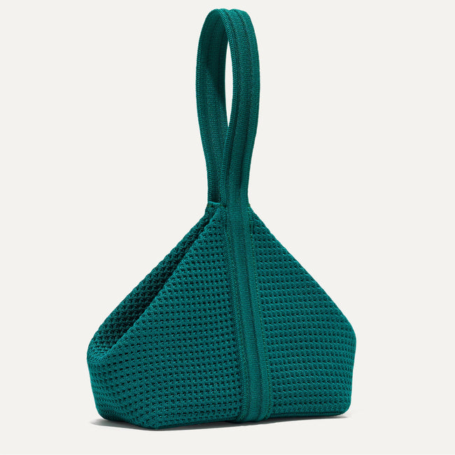 The Party Pouch in Emerald Green shown from the front.