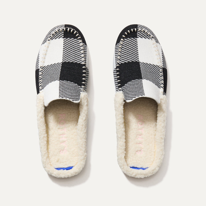 The Scuff Slipper in Black Buffalo Check shown from the top. 