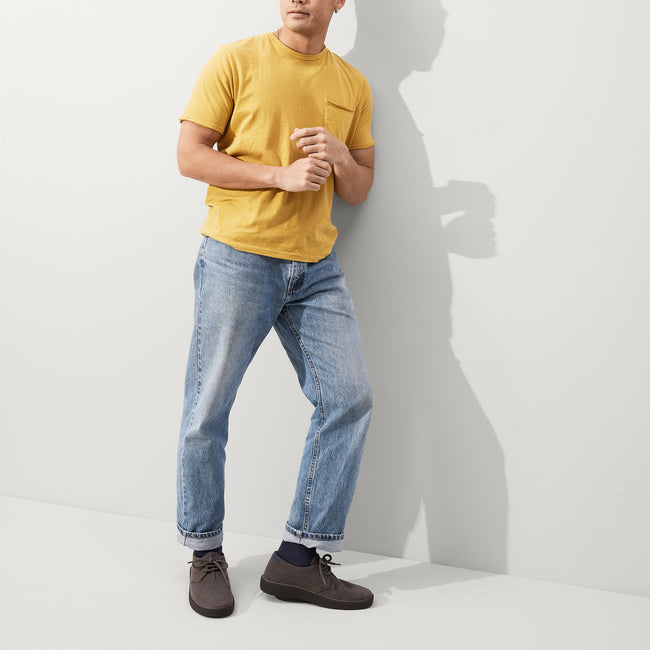 Alternate view of a model wearing The Monty in Timber Brown.