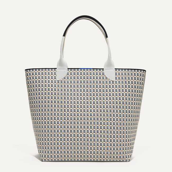 The Lightweight Tote in Black & White Checker shown from the front. 