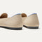 Close up of the heel of The Almond Loafer in Chai Twill, with Rothy's signature blue halo. 
